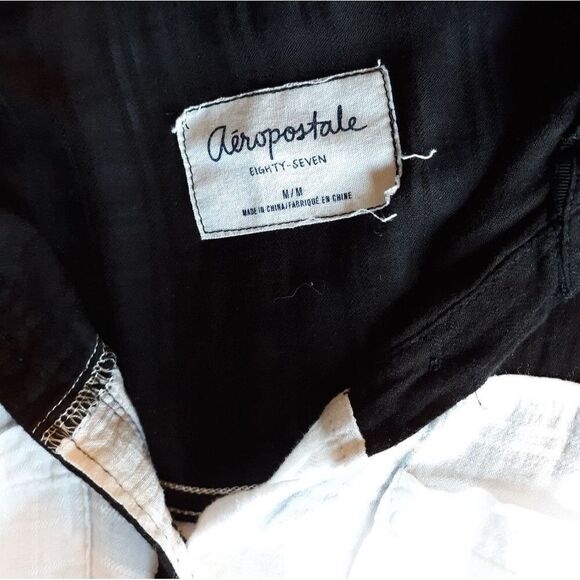 Aeropostale semi sheer white/black trim button down blouse - Picture 2 of 5